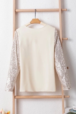 Sequin V-Neck Long Sleeve Blouse - Divacious