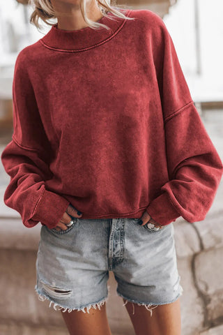 Round Neck Dropped Shoulder Sweatshirt Divacious