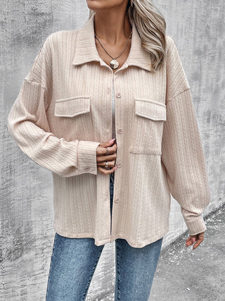 Pocketed Button Up Dropped Shoulder Jacket Divacious