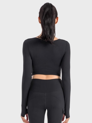 Millennia Ruched Cropped Long Sleeve Sports Top Trendsi