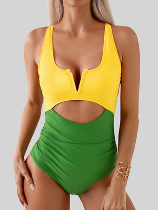 Tied Cutout Contrast One-Piece Swimwear Divacious