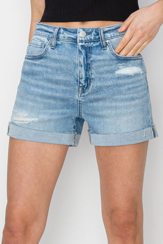 Distressed Mid-Rise Waist Denim Shorts Divacious