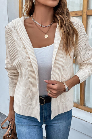 Cable-Knit Dropped Shoulder Hooded Cardigan Divacious