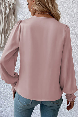 Surplice Neck Lantern Sleeve Blouse Divacious