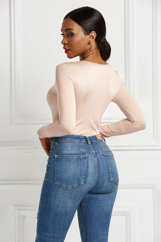 Half Zip Scoop Neck Long Sleeve Bodysuit Divacious