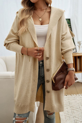 Button Up Long Sleeve Hooded Cardigan Divacious