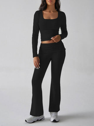 Square Neck Long Sleeve Top and Pants Set - Divacious