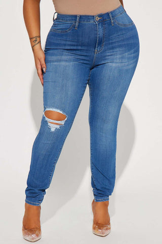 Distressed Buttoned Jeans with Pockets Divacious