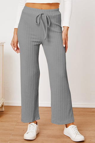 Textured Elastic Waist Straight Pants Divacious