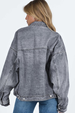 Collared Neck Button Up Denim Jacket - Divacious