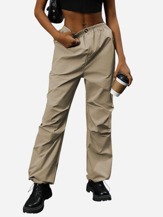 Pocketed Elastic Waist Pants Divacious