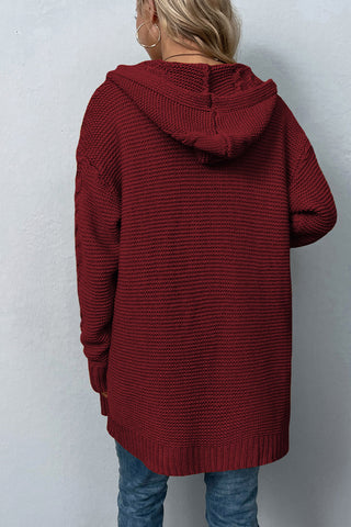 Cable-Knit Dropped Shoulder Hooded Cardigan Divacious