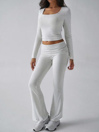 Square Neck Long Sleeve Top and Pants Set - Divacious