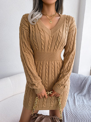 Cable-Knit V-Neck Mini Sweater Dress Divacious