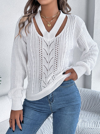 Cutout V-Neck Long Sleeve Sweater - Divacious