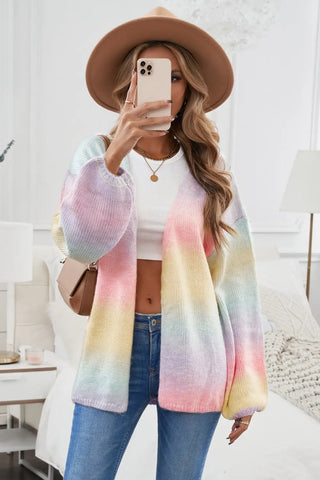 Contrast Balloon Sleeve Dropped Shoulder Cardigan Divacious