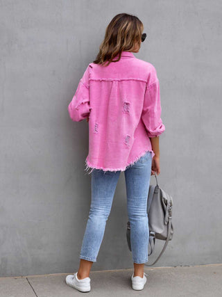 Distressed Drop Shoulder Denim Jacket Divacious