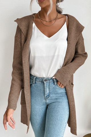 Ribbed Open Front Hooded Cardigan with Pockets Divacious