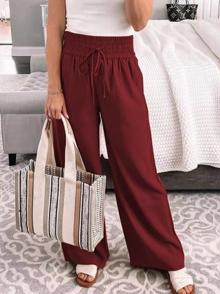 Full Size Drawstring High Waist Wide Leg Pants Divacious