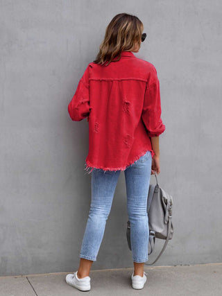 Distressed Drop Shoulder Denim Jacket Divacious