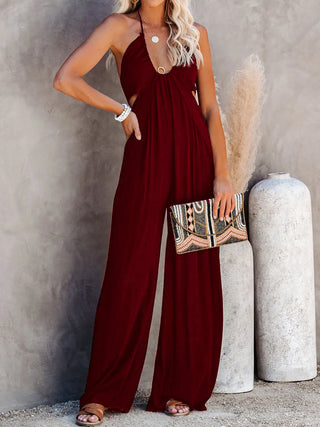 Halter Neck Wide Leg Jumpsuit Divacious