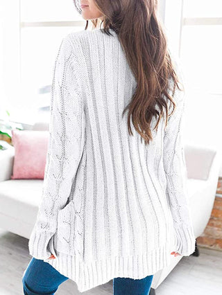 Cable-Knit Buttoned Cardigan with Pockets Divacious