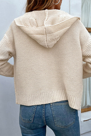 Cable-Knit Dropped Shoulder Hooded Cardigan Divacious