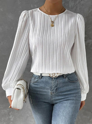 Round Neck Long Sleeve Blouse - Divacious