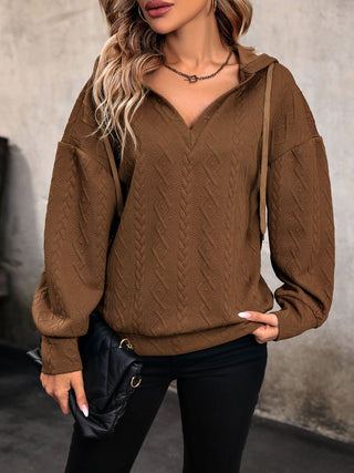 Drawstring Dropped Shoulder Long Sleeve Hoodie Divacious