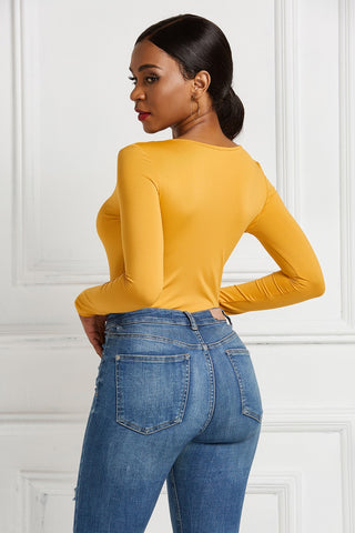 Half Zip Scoop Neck Long Sleeve Bodysuit Divacious