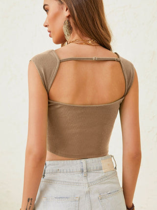 Cutout Cap Sleeve Crop Top Divacious