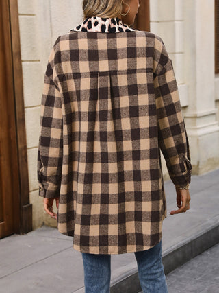 Plaid Button Up Dropped Shoulder Jacket Divacious