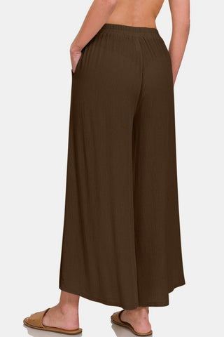 Woven Wide Leg Pants With Pockets Divacious