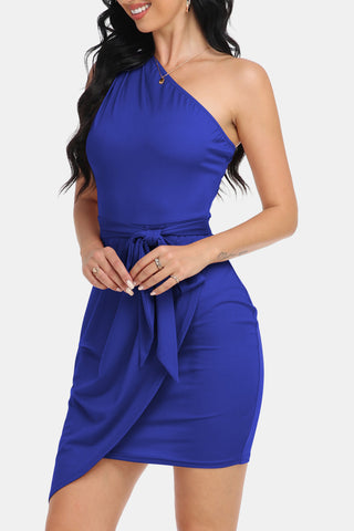 Tie Front One-Shoulder Sleeveless Dress Trendsi