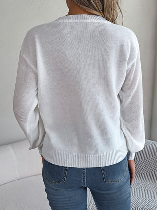 Cable-Knit V-Neck Lantern Sleeve Sweater Divacious