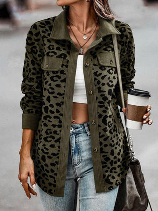 Full Size Leopard Buttoned Jacket Divacious