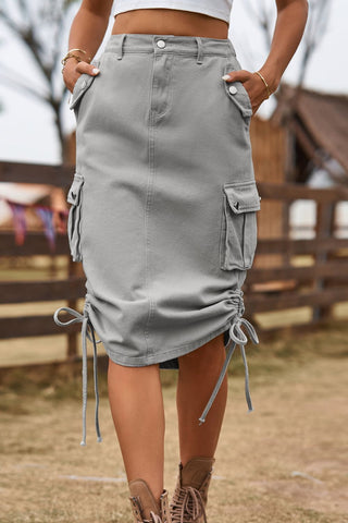 Drawstring Denim Cargo Skirt Divacious