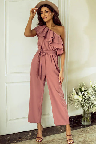 Ruffled Tied One-Shoulder Jumpsuit Divacious