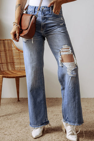 Distressed Straight Leg Jeans with Pockets Divacious