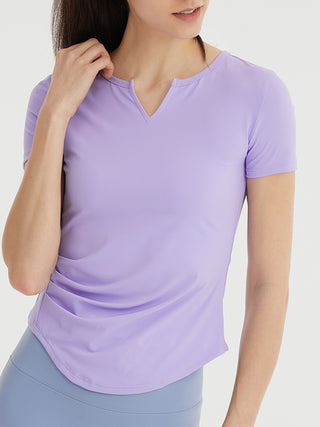 Notched Neck Short Sleeve Active Top Trendsi