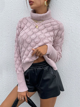 Turtle Neck Ribbed Long Sleeve Sweater Divacious