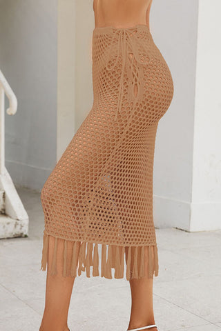 Fringe Openwork High Waist Swim Skirt Divacious