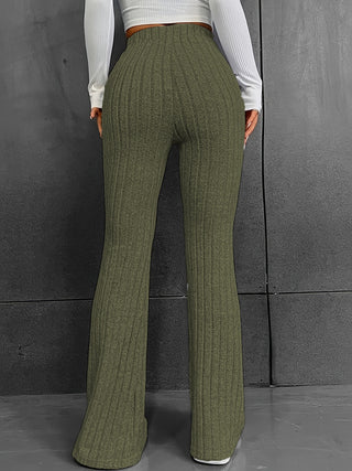 Ribbed High Waist Bootcut Pants Divacious