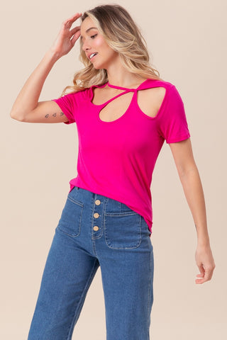 Cutout Asymmetrical Neck Short Sleeve T-Shirt Divacious