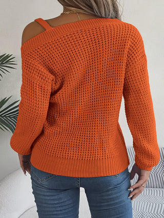 Asymmetrical Neck Long Sleeve Sweater Divacious