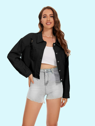 Distressed Distressed Button Up Denim Jacket Divacious