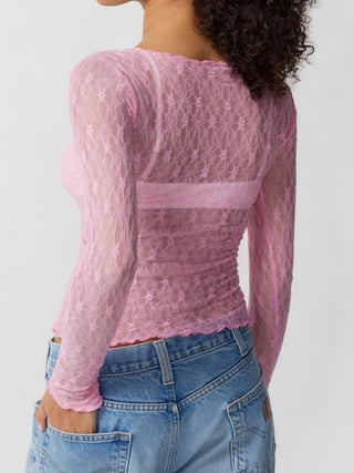 Lace Boat Neck Long Sleeve Blouse - Divacious