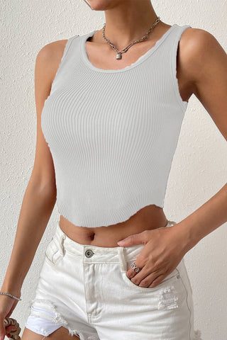 Ribbed Round Neck Sleeveless Knit Top Divacious