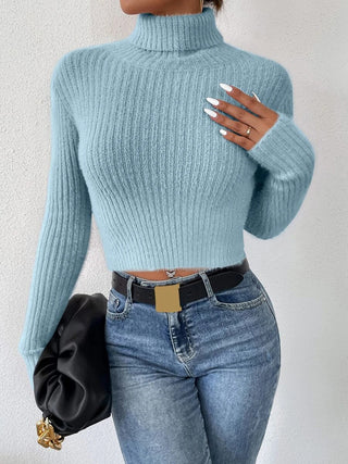 Ribbed Turtleneck Long Sleeve Sweater Divacious