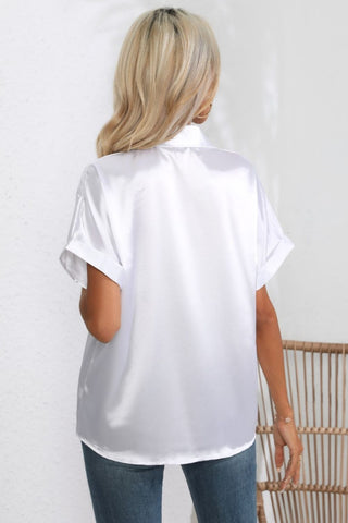 Collared Neck Short Sleeve Shirt Divacious